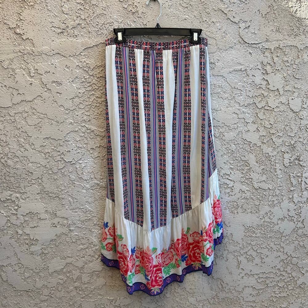 Flying Tomato White Floral High-Low Maxi Skirt with Purple Trim - Picture 5 of 5